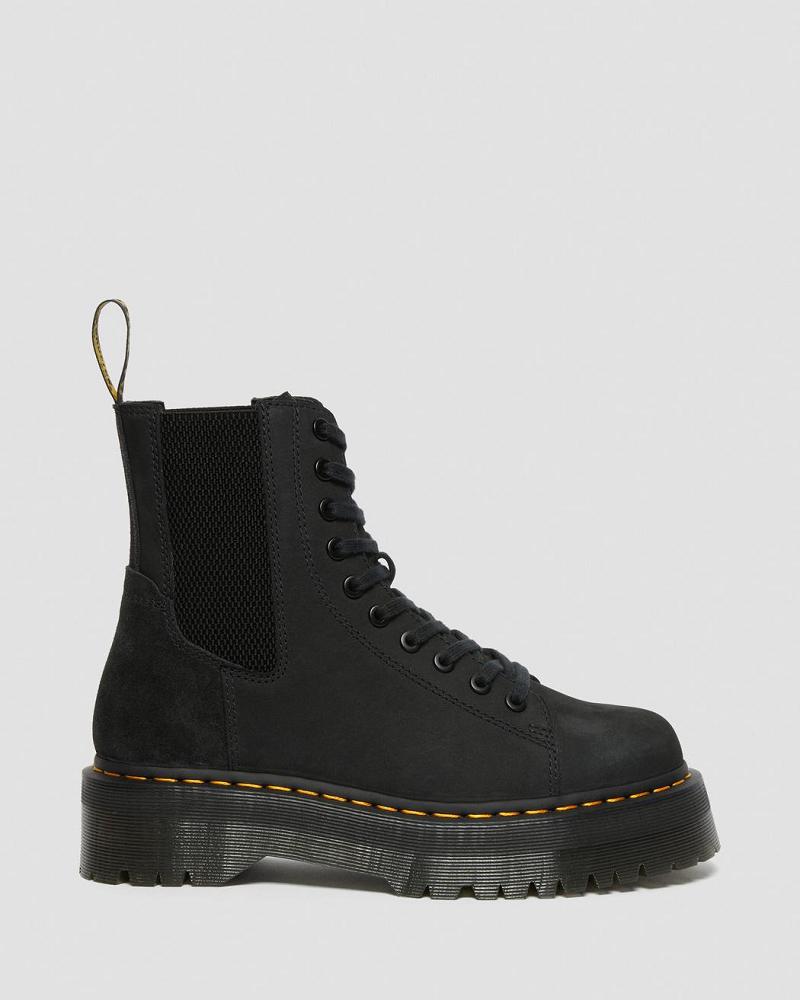 Dr Martens Jadon Nubuck Læder Platform Støvler Dame Sort | DK 241YXF